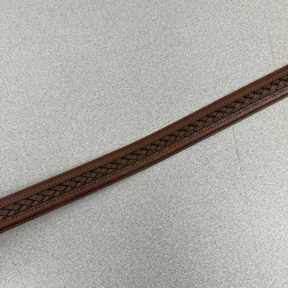 Tommy Bahama Belt Mens 34 Brown Woven Inlay Leather Casual Dress Silver Buckle